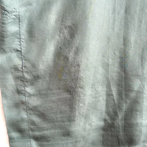 Bogari 100% Silk Tunic Button Front Satin Blouse Top Womens L Green Sage - Picture 4 of 9
